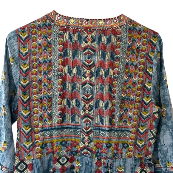 Soft Surroundings San Remo Boho Embroidered Gypsy Peasant Maxi Dress - Picture 9 of 13